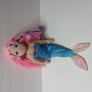 Aurora Mermaid Blue Dress Pink Yarn Hair Plush Toy 17"